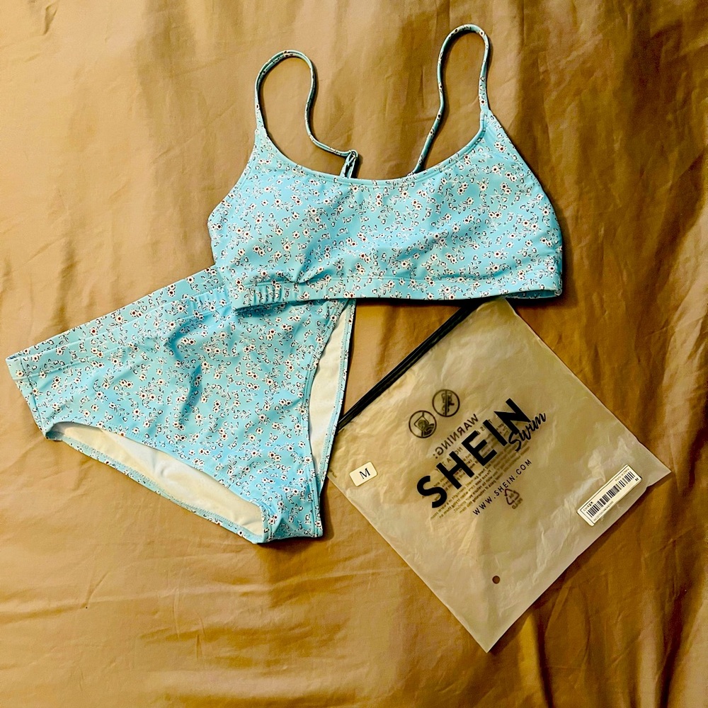 NWT SHEIN size M floral blue bikini